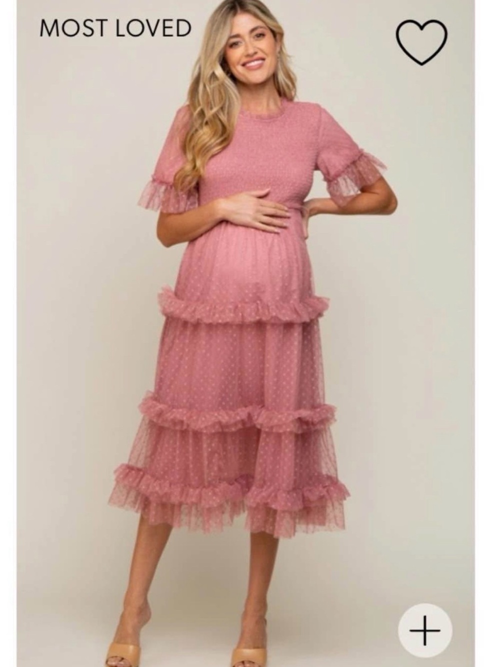 Dusty Rose Ruffled Midi Tulle Maternity Dress